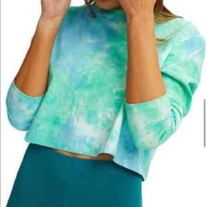 marble blue green crop long sleeve